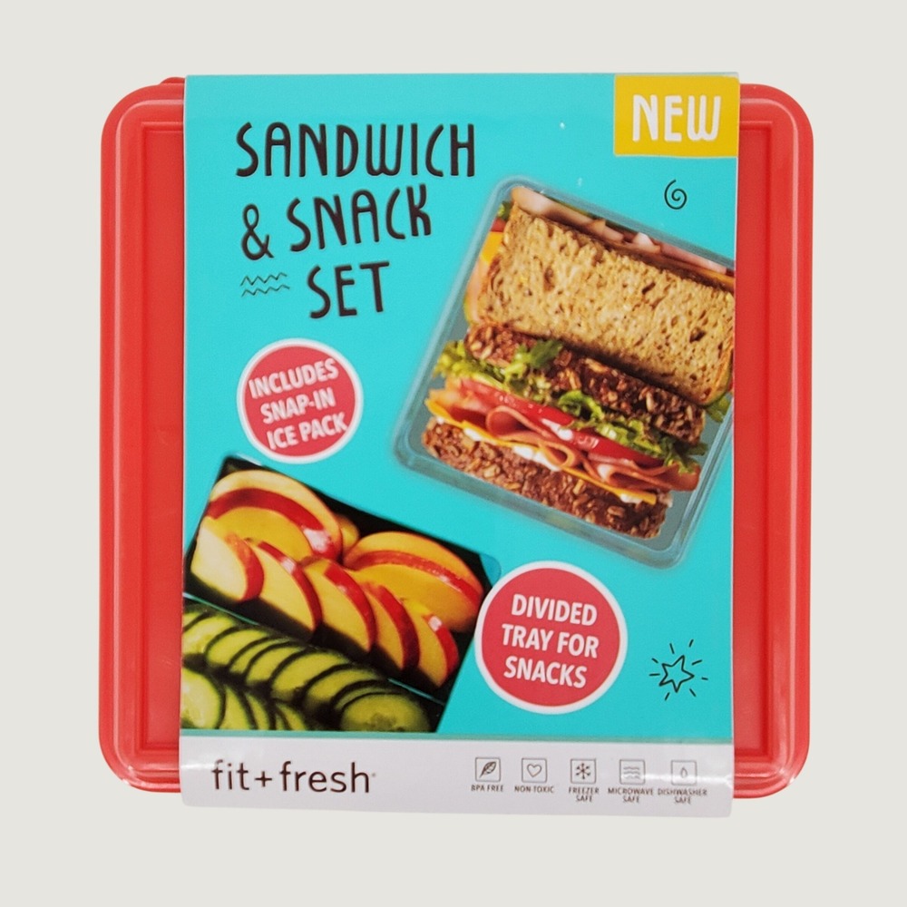 Fit+Fresh Sandwich & Snack Set 4 Piece Red Food Storage Container with Ice Pack